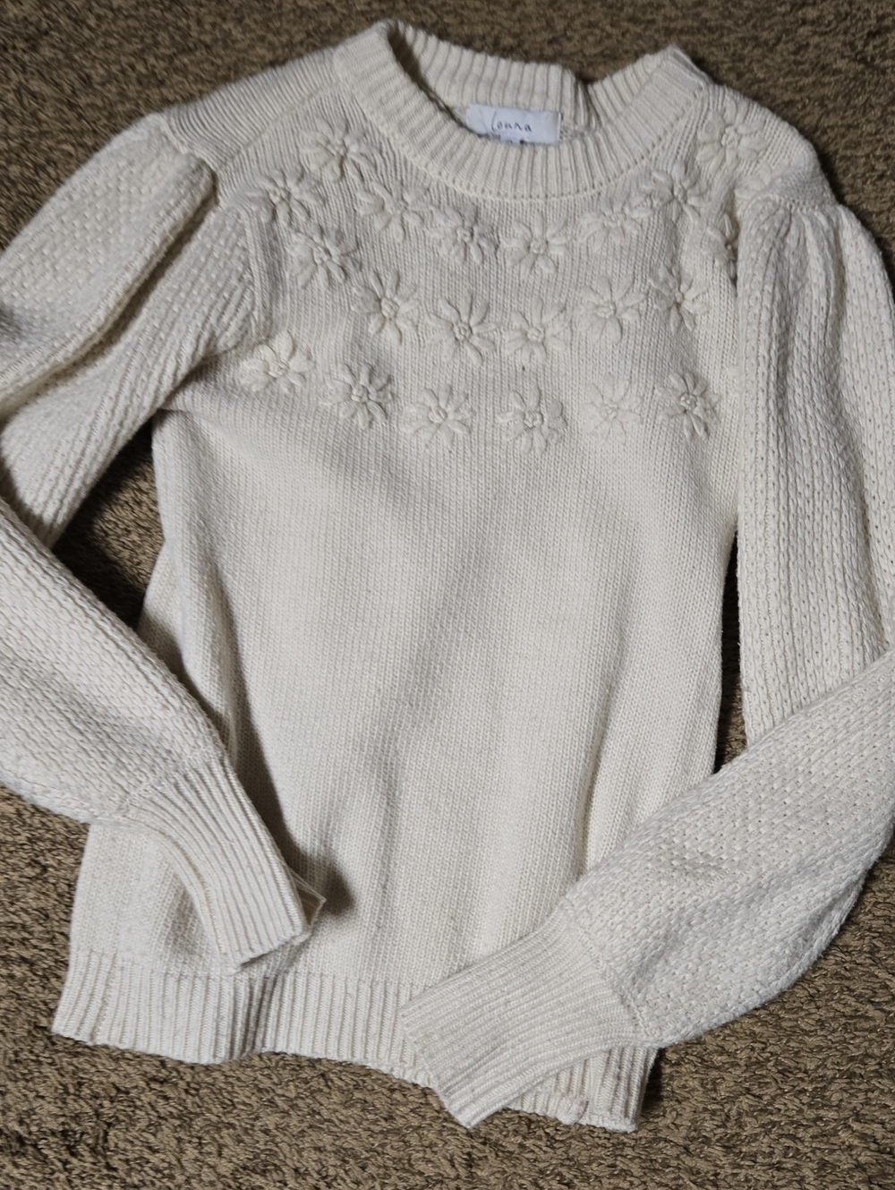 Louna Cream Floral Knit Sweater - Women's Crewneck